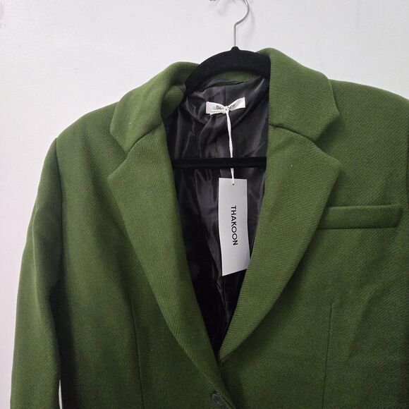 Thakoon Women's Virgin Wool Long Coat Deep Green Size L Cozy Elegance NWT $598 - Picture 6 of 13